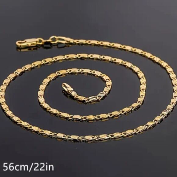 18K Gold Plated Necklace 2 mm Spanish Men's Chain 22 in Christmas Birthday Gift